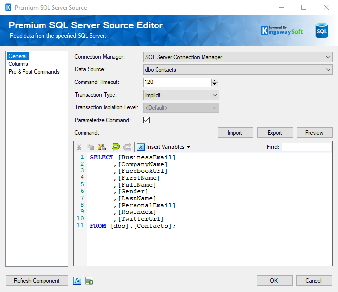 SQL Server Source Component